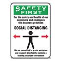 Social Distance Signs, Wall, 10 x 14, Customers and Employees Distancing Clean Environment, Humans/Arrows, Green/White, 10/PK