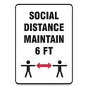 Social Distance Signs, Wall, 7 x 10, "Social Distance Maintain 6 ft", 2 Humans/Arrows, White, 10/Pack