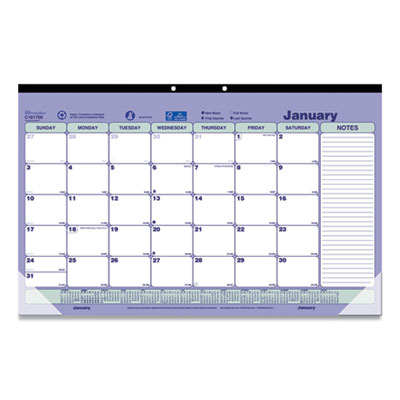 Monthly Desk Pad Calendar, 17.75 x 10.88, White/Blue/Green Sheets, Black Binding, Clear Corners, 12-Month (Jan to Dec): 2025