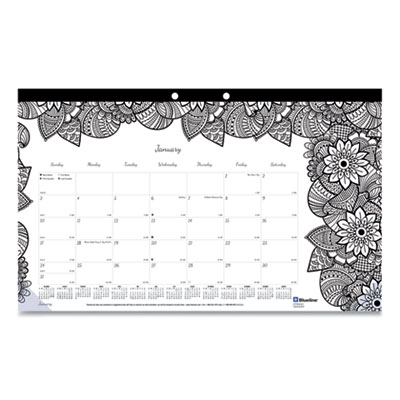 Monthly Desk Pad Calendar, DoodlePlan Coloring Pages, 17.75 x 10.88, Black Binding, Clear Corners, 12-Month (Jan-Dec): 2025