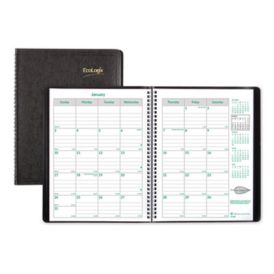 EcoLogix Recycled Monthly Planner, EcoLogix Artwork, 11 x 8.5, Black Cover, 14-Month: Dec 2024 to Jan 2026