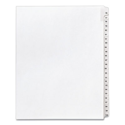 Preprinted Legal Exhibit Side Tab Index Dividers, Allstate Style, 25-Tab, 76 to 100, 11 x 8.5, White, 1 Set, (1704)