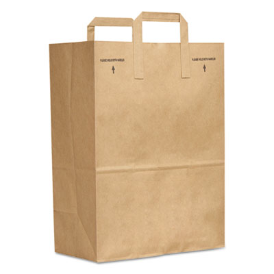 Grocery Paper Bags, Natural Kraft Flat Handles, #1/6 BBL Size, 12" x 7" x 17", Natural, 300/Bundle