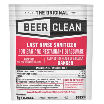 Beer Clean Last Rinse Glass Sanitizer, Powder, 0.25 oz Packet, 100/Carton