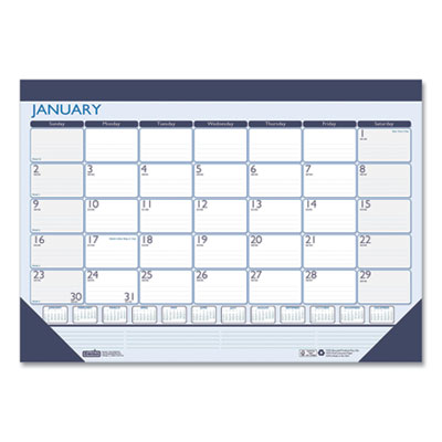 Recycled Contempo Desk Pad Calendar, 22 x 17, White/Blue Sheets, Blue Binding, Blue Corners, 12-Month (Jan to Dec): 2025