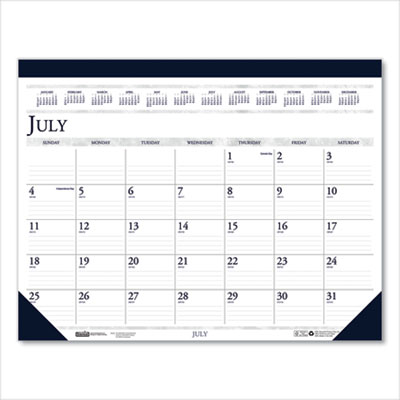 Recycled Academic Desk Pad Calendar, 22 x 17, White/Blue Sheets, Blue Binding/Corners, 14-Month (July to Aug): 2024 to 2025