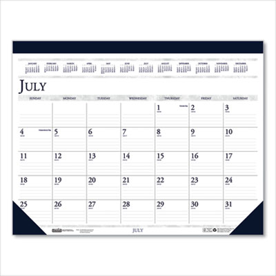 Recycled Academic Desk Pad Calendar, 18.5 x 13, White/Blue Sheets, Blue Binding/Corners, 14-Month (July to Aug): 2024 to 2025