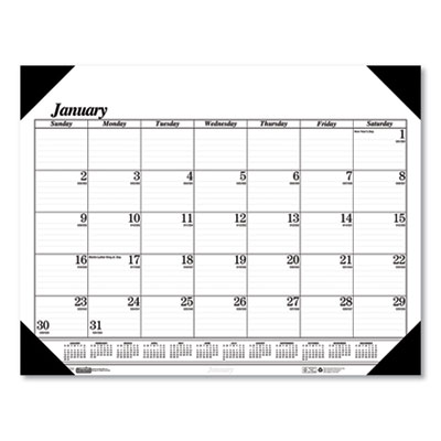 Recycled One-Color Dated Monthly Desk Pad Calendar, 18.5 x 13, White Sheets, Black Binding/Corners,12-Month (Jan-Dec): 2025