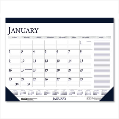 Recycled Two-Color Monthly Desk Pad Calendar with Notes Section, 18.5 x 13, Blue Binding/Corners, 12-Month (Jan-Dec): 2025