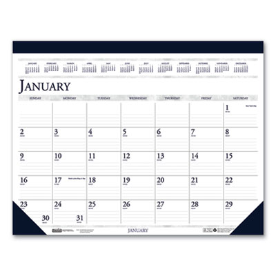 Recycled Two-Color Monthly Desk Pad Calendar, 22 x 17, Perforated White/Blue/Gray Sheets, 12-Month (Jan-Dec): 2025