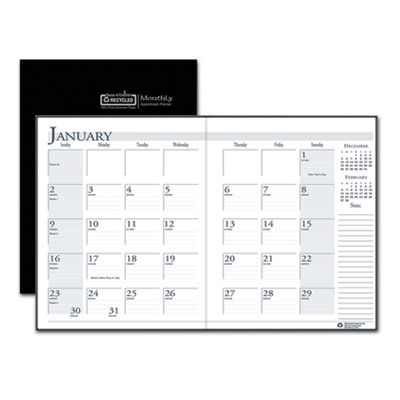 Recycled Ruled 14-Month Planner with Leatherette Cover, 10 x 7, Black Cover, 14-Month: Dec 2024 to Jan 2026