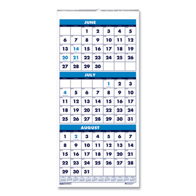 Academic Year Recycled Three-Month Format Wall Calendar, Vertical: 8 x 17, White Sheets, 14-Month (June to July): 2024-2025