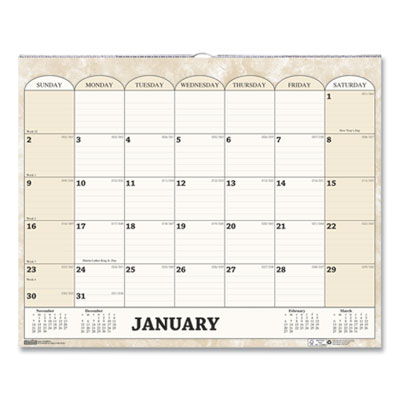 Recycled Monthly Horizontal Wall Calendar, Marble Stone Artwork, 14.88 x 12, White/Sand Sheets, 12-Month (Jan to Dec): 2025