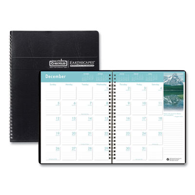 Earthscapes Recycled Ruled Monthly Planner, Landscapes Color Photos, 11 x 8.5, Black Cover, 14-Month: Dec 2024 to Jan 2026