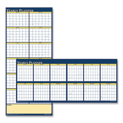 Recycled Reversible Yearly Wall Planner, 60 x 26, White/Blue/Yellow Sheets, 12-Month (Jan to Dec): 2025