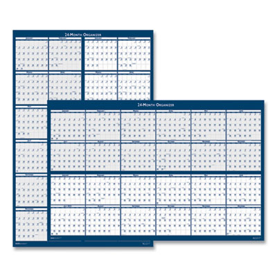 Reversible/Erasable Two-Year Wall Calendar, 24 x 37, Light Blue/Blue/White Sheets, 24-Month: Jan 2025 to Dec 2026