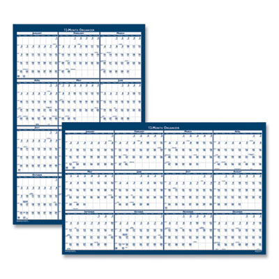 Recycled Yearly Reversible Wall Calendar Non-Laminated, 24 x 37, White/Blue Sheets, 12-Month (Jan to Dec): 2026