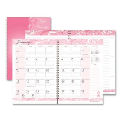 Breast Cancer Awareness Recycled Ruled Monthly Planner/Journal, 10 x 7, Pink Cover, 12-Month (Jan to Dec): 2025