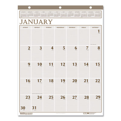 Large Print Recycled Monthly Wall Calendar, 20 x 26, Beige Sheets, 12-Month (Jan to Dec): 2025