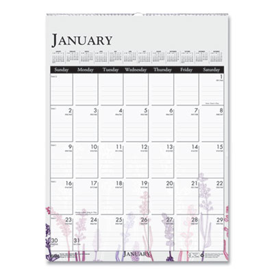 Recycled Wild Flower Wall Calendar, Wild Flowers Artwork, 12 x 16.5, White/Multicolor Sheets, 12-Month (Jan to Dec): 2025