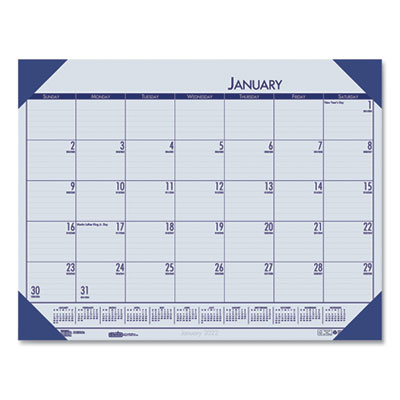 EcoTones Recycled Monthly Desk Pad Calendar, 22 x 17, Ocean Blue Sheets/Corners, Black Binding, 12-Month (Jan-Dec): 2025