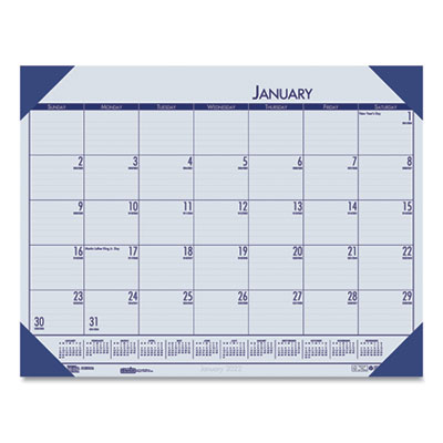 EcoTones Recycled Monthly Desk Pad Calendar, 18.5 x 13, Ocean Blue Sheets/Corners, Black Binding, 12-Month (Jan to Dec): 2025