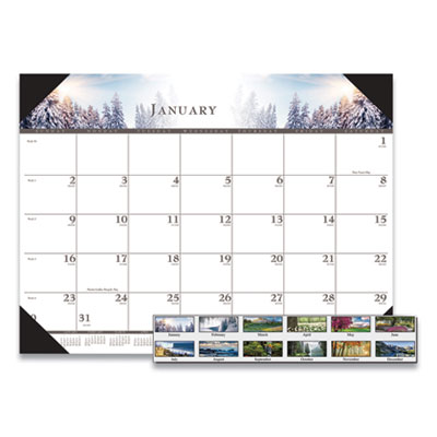 Recycled Full-Color Monthly Desk Pad Calendar, Nature Photography, 22 x 17, Black Binding/Corners,12-Month (Jan to Dec): 2025