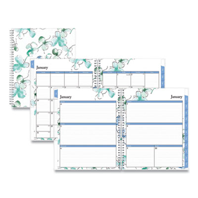 Lindley Weekly/Monthly Planner, Floral Artwork, 11 x 8.5, White/Blue/Green Cover, 12-Month (Jan to Dec): 2025