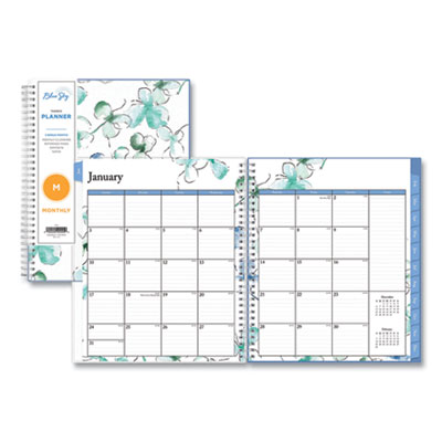 Lindley Monthly Planner, Floral Artwork, 10 x 8, White/Blue/Green Cover, 12-Month (Jan to Dec): 2025