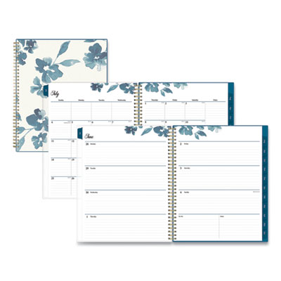 Bakah Blue Academic Year Weekly/Monthly Planner, Floral Artwork, 11 x 8.5, Blue/White Cover, 12-Month (July-June): 2025-2026