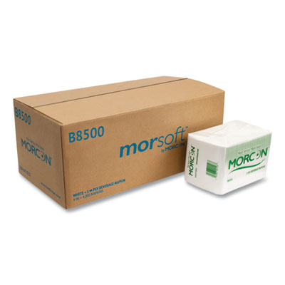 Morsoft Beverage Napkins, 9 x 9/4, White, 500/Pack, 8 Packs/Carton