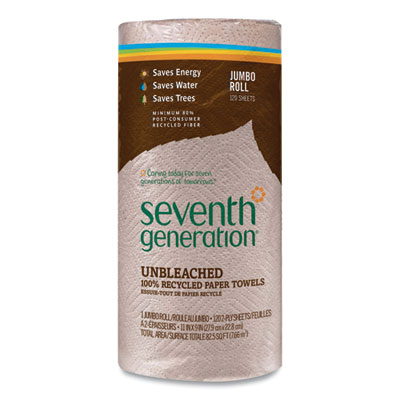 Natural Unbleached 100% Recycled Paper Kitchen Towel Rolls, 2-Ply, Individually Wrapped, 11 x 9, 120/Roll, 30 Rolls/Carton