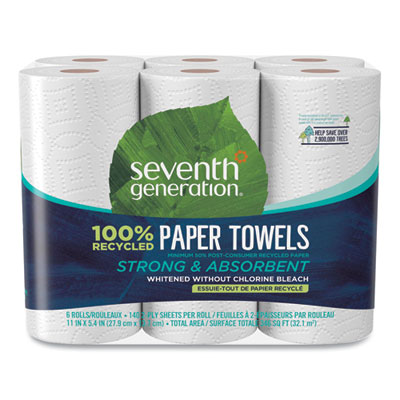 100% Recycled Paper Kitchen Towel Rolls, 2-Ply, 11 x 5.4, 140 Sheets/Roll, 6 Rolls/Pack