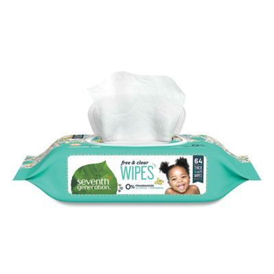 Free and Clear Baby Wipes, 7 x 7, Unscented, White, 64/Flip Top Pack, 12 Packs/Carton