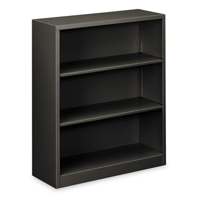 Metal Bookcase, Three-Shelf, 34.5w x 12.63d x 41h, Charcoal