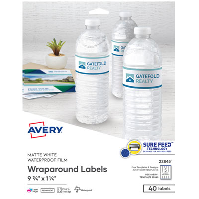 Water-Resistant Wraparound Labels w/ Sure Feed, 9.75 x 1.25, White, 40/Pack