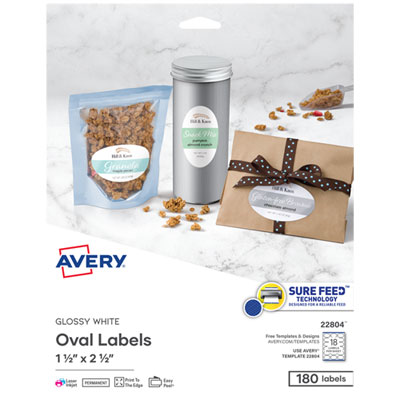 Oval Labels with Sure Feed and Easy Peel, 1.5 x 2.5, Glossy White, 180/Pack