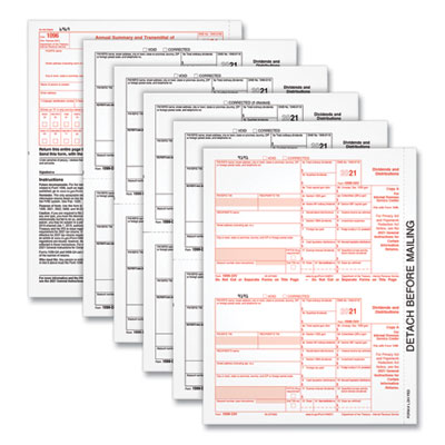 5-Part 1099-DIV Tax Forms for Inkjet/Laser Printers, Five-Part Carbonless, 8 x 5.5, 2 Forms/Sheet, 24 Forms Total