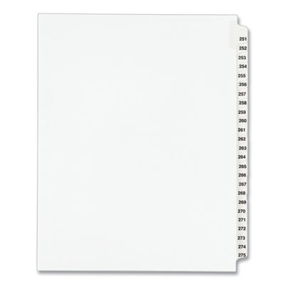 Preprinted Legal Exhibit Side Tab Index Dividers, Avery Style, 25-Tab, 251 to 275, 11 x 8.5, White, 1 Set, (1340)