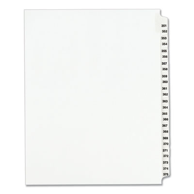 Preprinted Legal Exhibit Side Tab Index Dividers, Avery Style, 25-Tab, 351 to 375, 11 x 8.5, White, 1 Set, (1344)