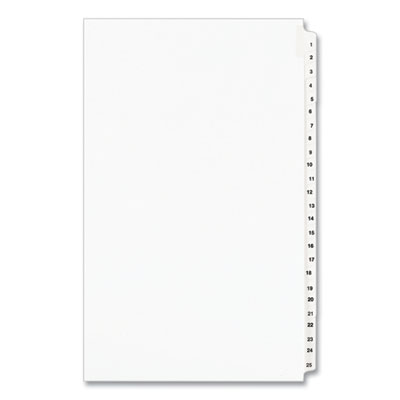 Preprinted Legal Exhibit Side Tab Index Dividers, Avery Style, 25-Tab, 1 to 25, 14 x 8.5, White, 1 Set, (1430)