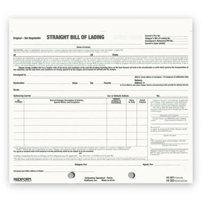 Snap-A-Way Bill of Lading, Short Form, Three-Part Carbonless, 7 x 8.5, 250 Forms Total