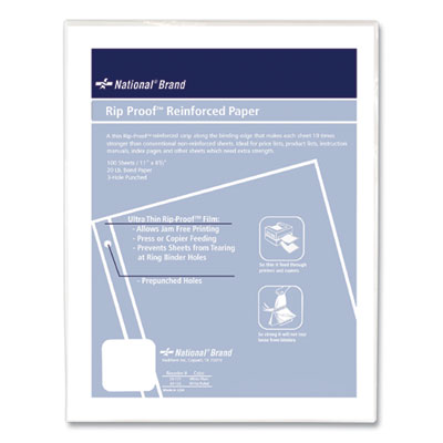 Rip Proof Reinforced Filler Paper, 3-Hole, 8.5 x 11, Unruled, 100/Pack