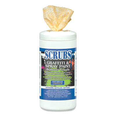 Graffiti and Paint Remover Towels, Citrus, 10 x 12, Neutral Scent, White/Orange, 30/Canister, 6 Canisters/Carton