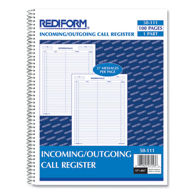 Wirebound Call Register, One-Part (No Copies), 11 x 8.5, 100 Forms Total