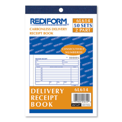 Delivery Receipt Book, Three-Part Carbonless, 6.38 x 4.25, 50 Forms Total