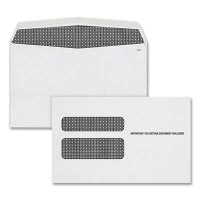 W-2 Laser Double Window Envelope, Commercial Flap, Gummed Closure, 5.63 X 9, White, 50/pack