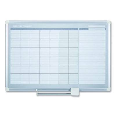 Magnetic Dry Erase Calendar Board, Monthly Planning/Scheduling, 36" x 24", White Surface, Satin Aluminum Frame