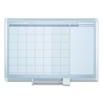 Magnetic Dry Erase Calendar Board, Monthly Planning/Scheduling, 48" x 36", White Surface, Satin Aluminum Frame