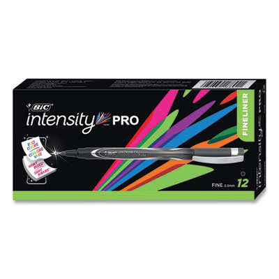 Intensity Porous Point Pen, Stick, Fine 0.5 mm, Black Ink, Black Barrel, Dozen